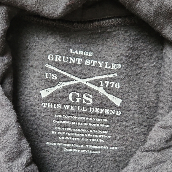 Grunt Style Black Hoodie with Patches - Picture 2 of 3